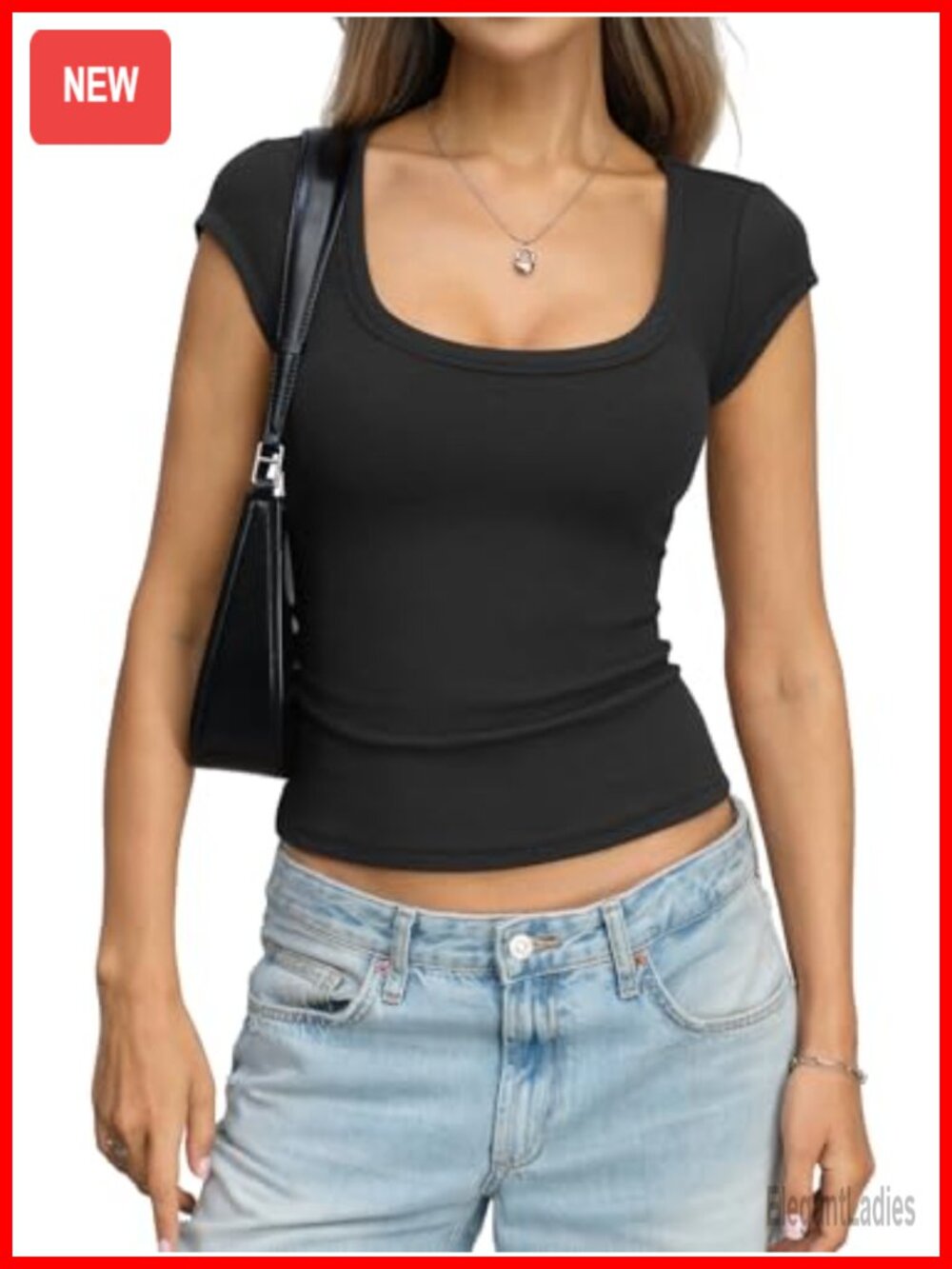 Women Ribbed Cotton Scoop Neck Cap Sleeve Fitted Crop Summer T Shirt